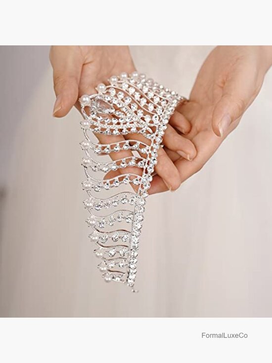 Crystal Rhinestone Pearl Crown Tiara Hair Accessory Queen Princess main image 6